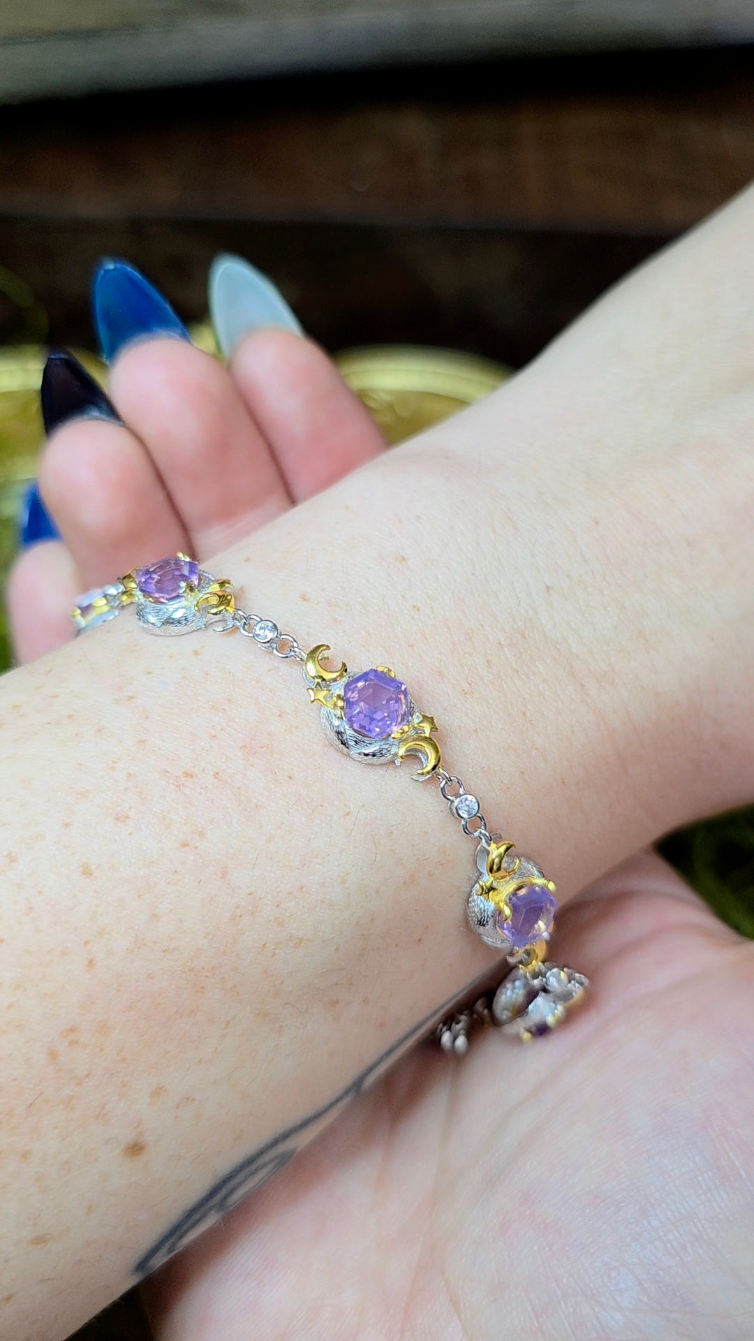 Lavender Moon Quartz Celestial Sterling Silver Bracelet