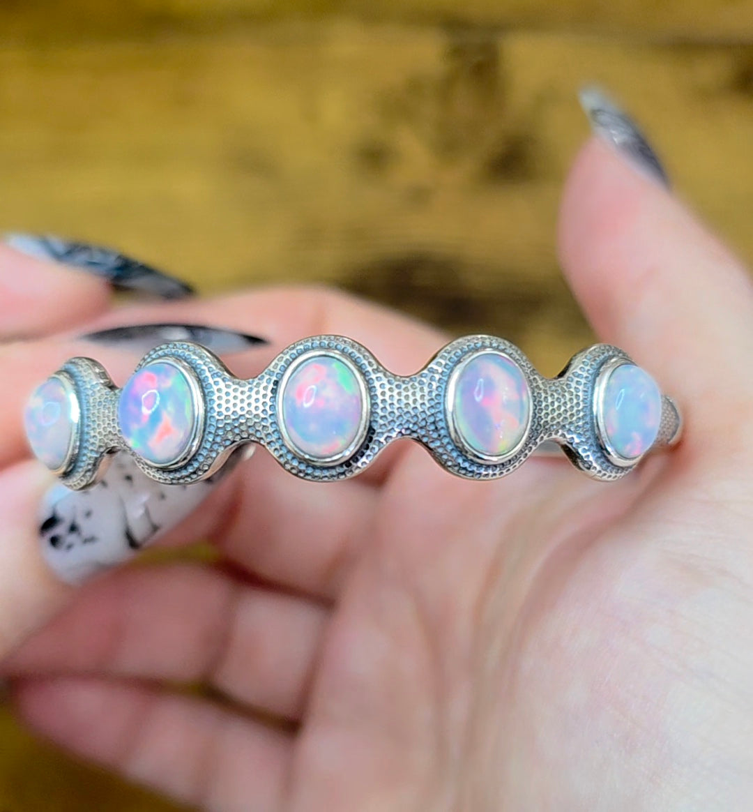 White Opal Sterling Silver Bangle