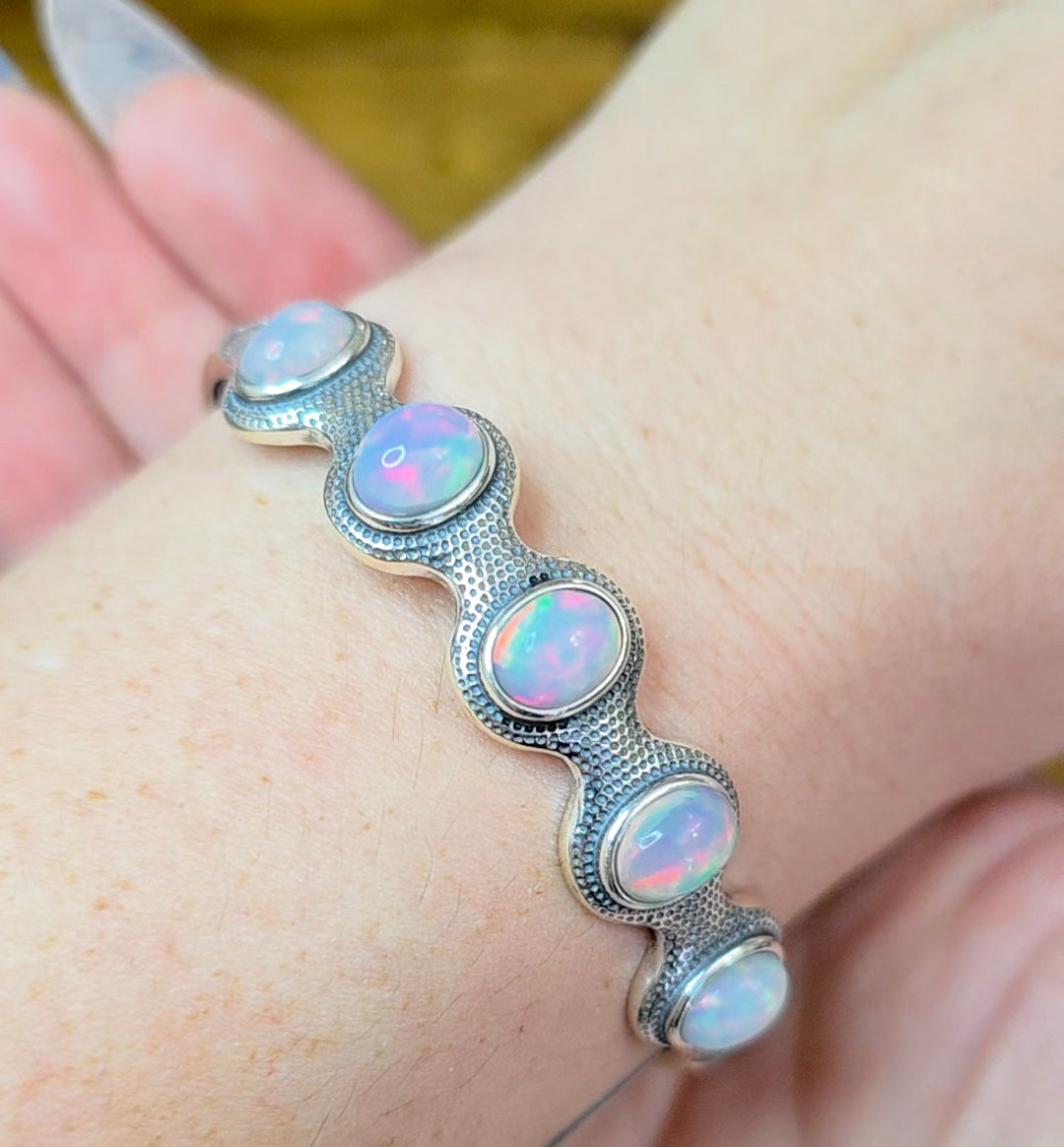 White Opal Sterling Silver Bangle
