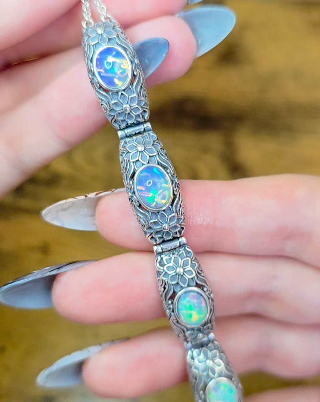 White Opal Sterling Silver Bracelet