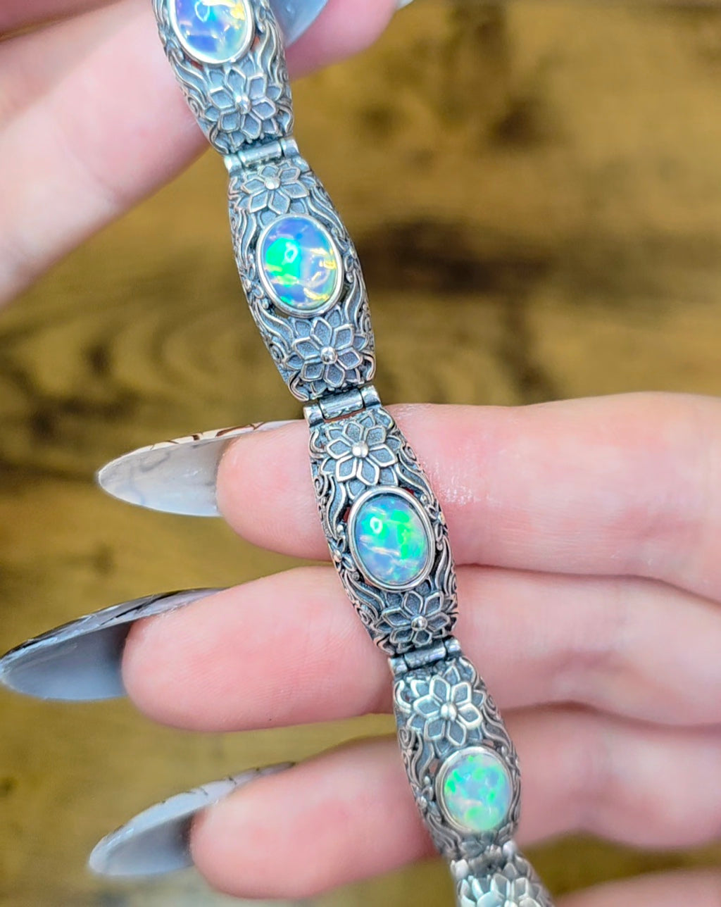 White Opal Sterling Silver Bracelet