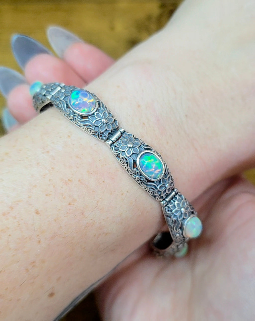 White Opal Sterling Silver Bracelet