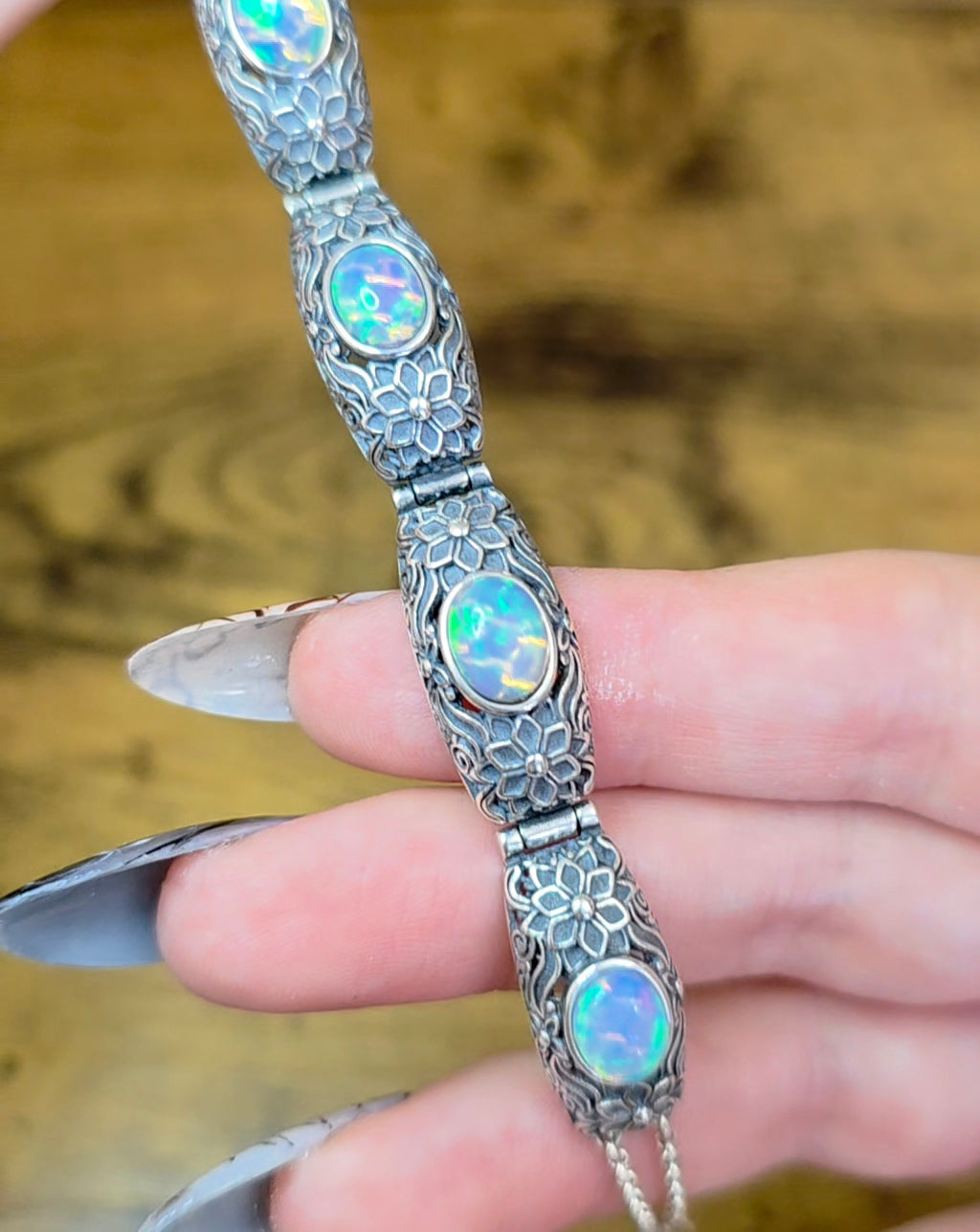 White Opal Sterling Silver Bracelet