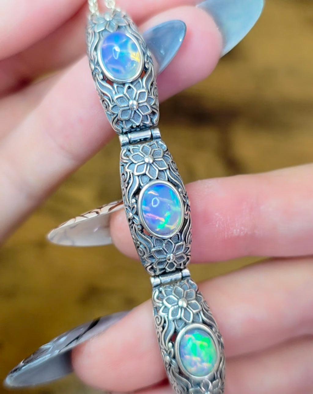 White Opal Sterling Silver Bracelet