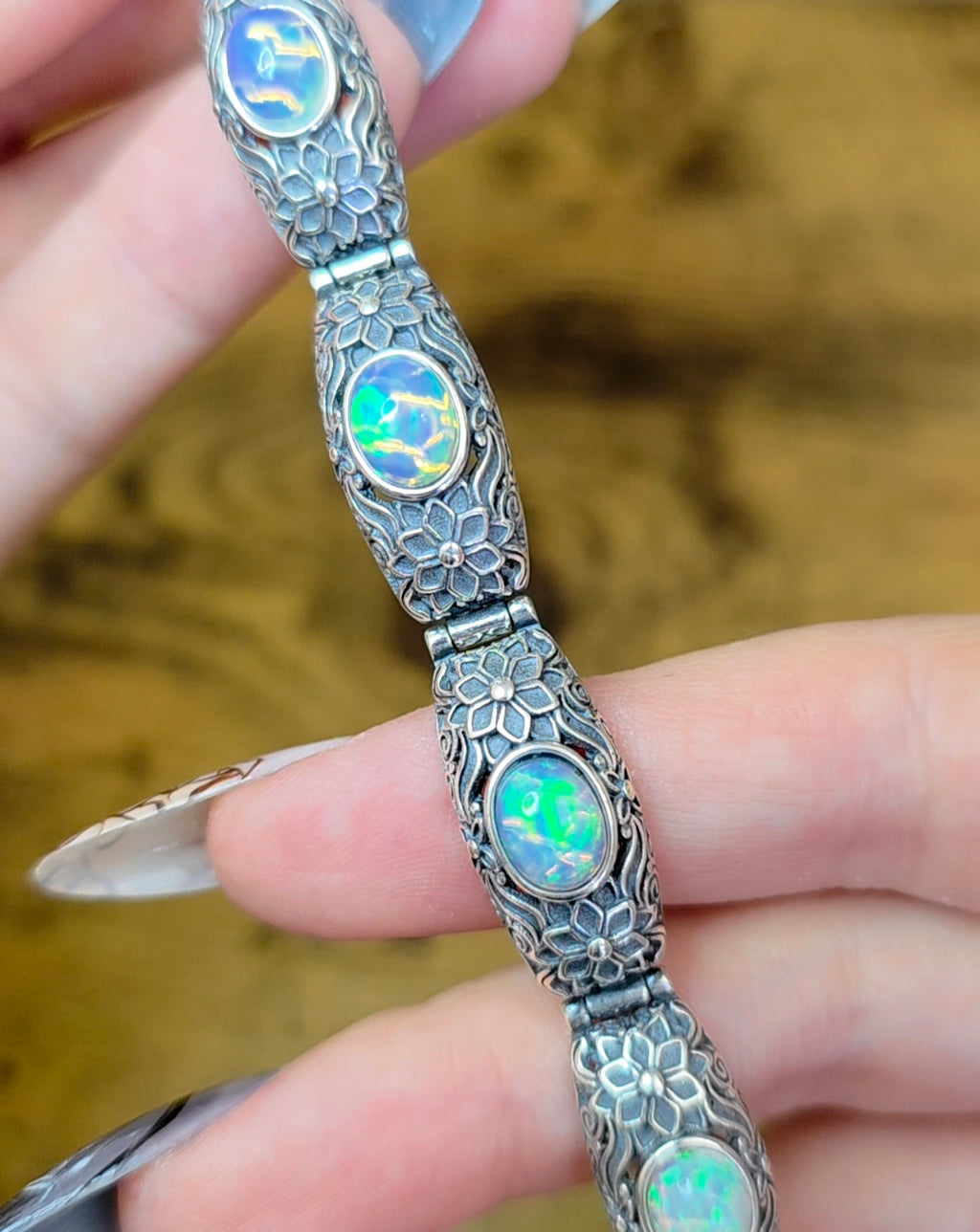 White Opal Sterling Silver Bracelet