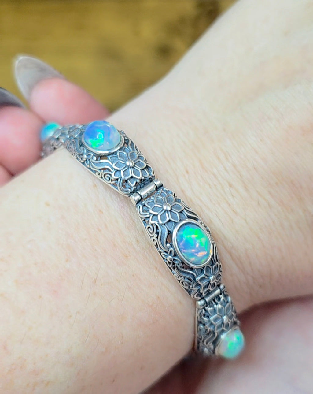 White Opal Sterling Silver Bracelet