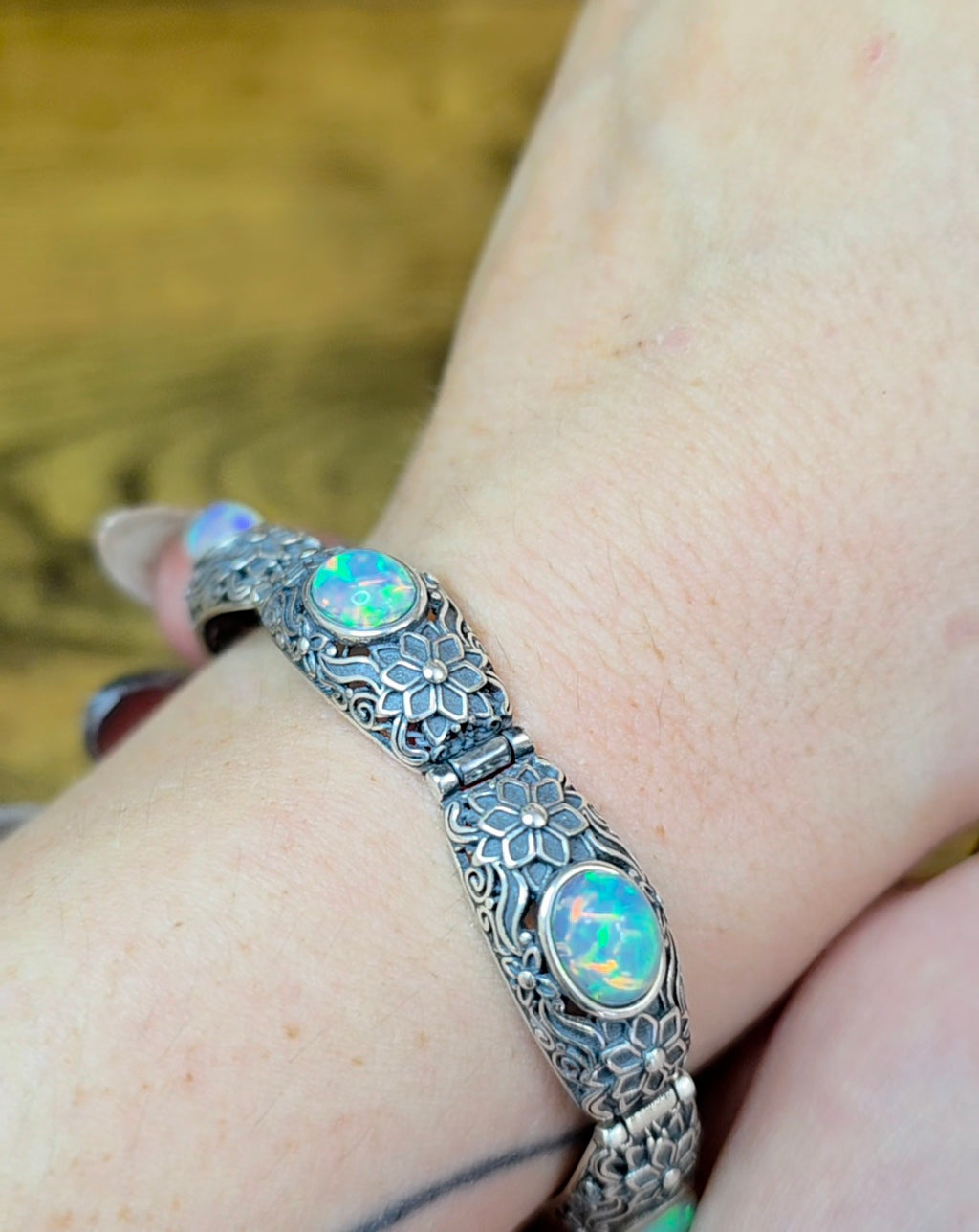 White Opal Sterling Silver Bracelet