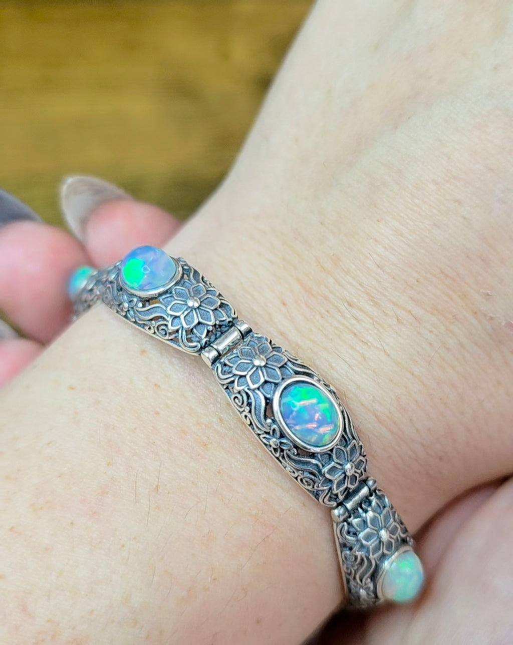 White Opal Sterling Silver Bracelet