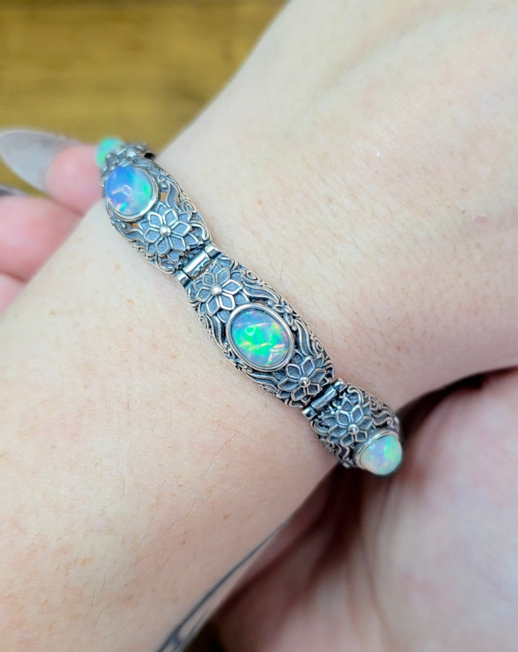 White Opal Sterling Silver Bracelet