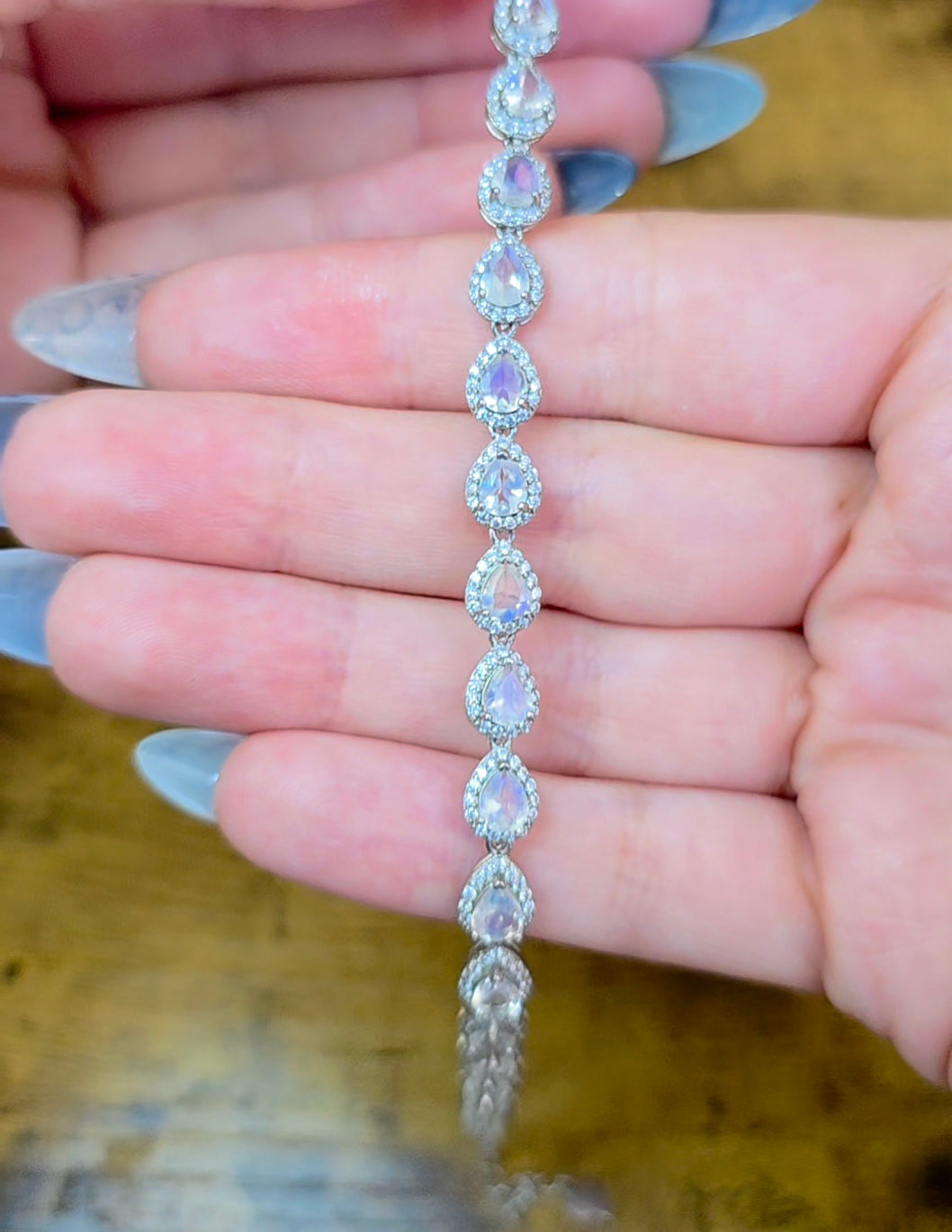 Faceted Rainbow Moonstone Sterling Silver Bracelet