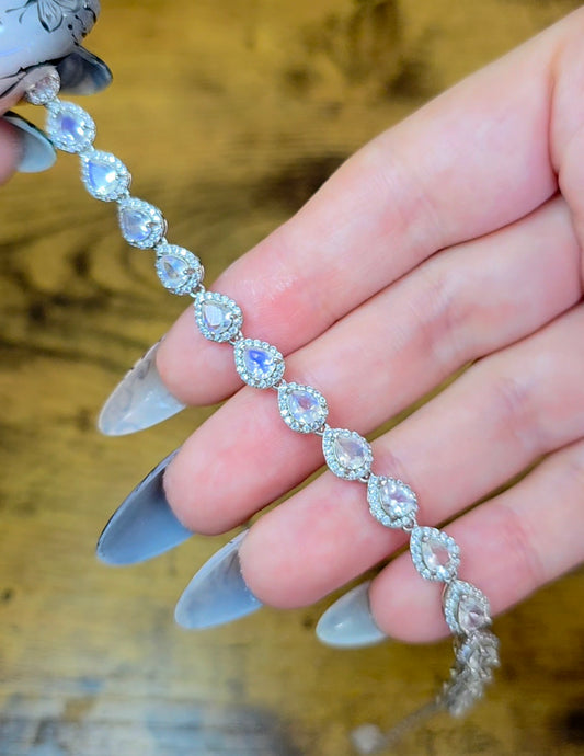 Faceted Rainbow Moonstone Sterling Silver Bracelet