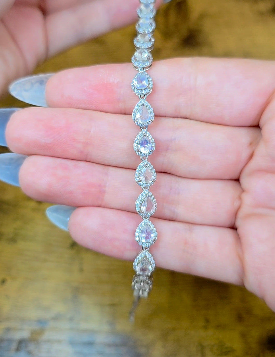 Faceted Rainbow Moonstone Sterling Silver Bracelet
