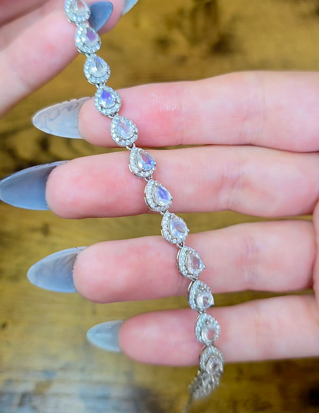 Faceted Rainbow Moonstone Sterling Silver Bracelet