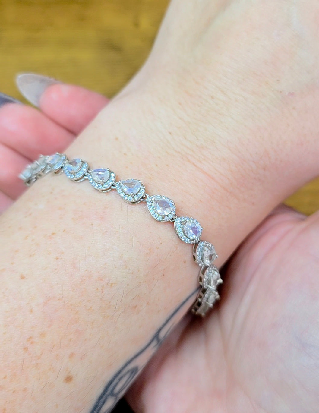 Faceted Rainbow Moonstone Sterling Silver Bracelet