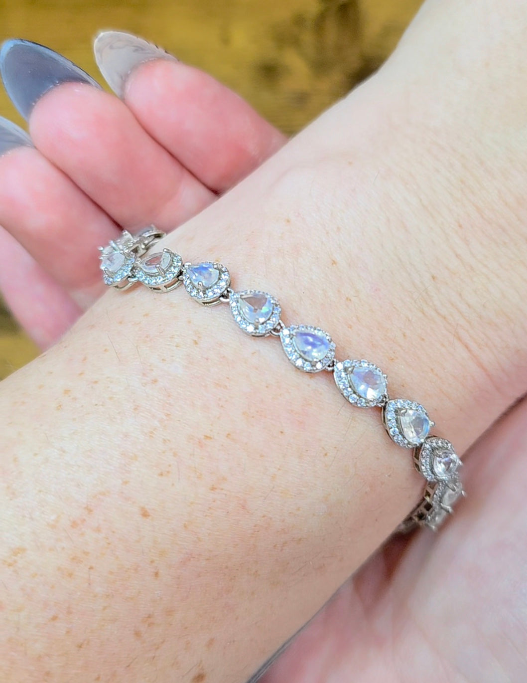 Faceted Rainbow Moonstone Sterling Silver Bracelet