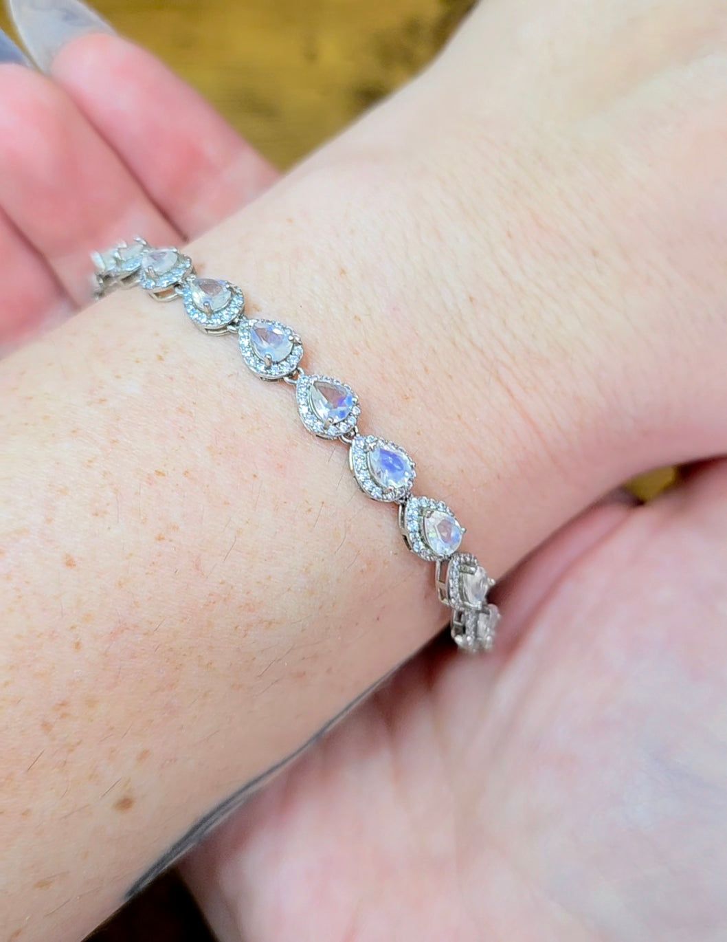 Faceted Rainbow Moonstone Sterling Silver Bracelet