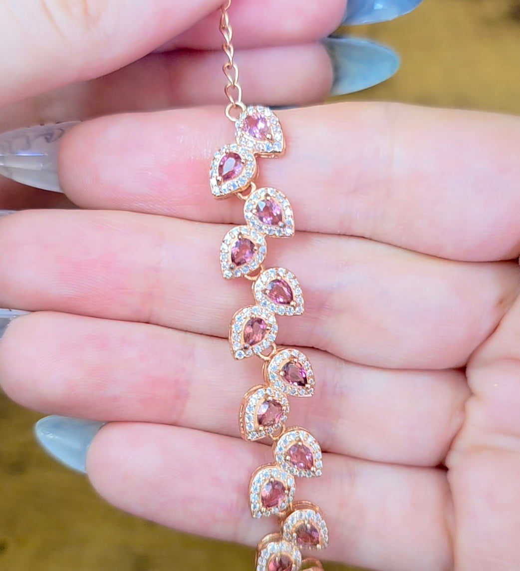 Pink Tourmaline Sterling Silver Bracelet