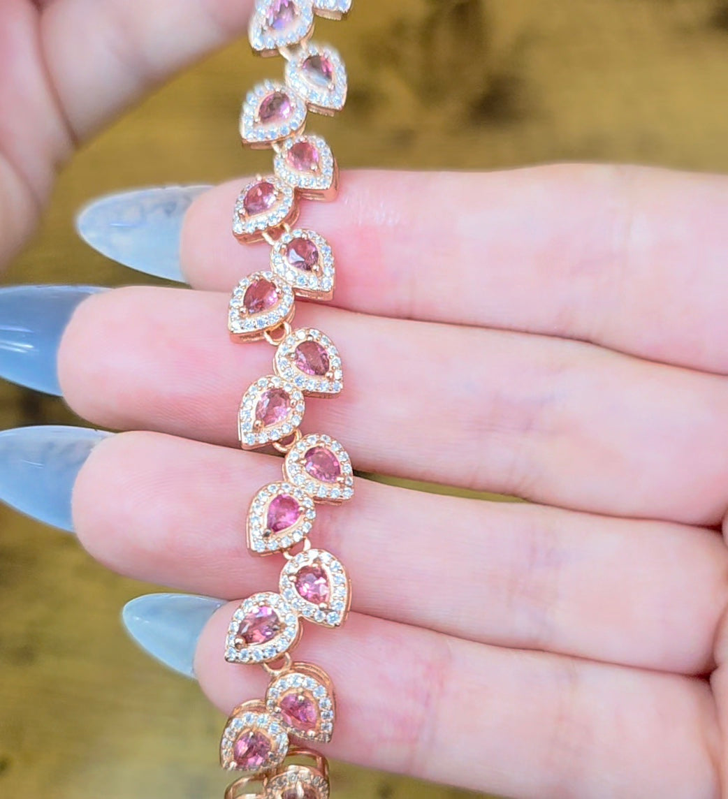 Pink Tourmaline Sterling Silver Bracelet