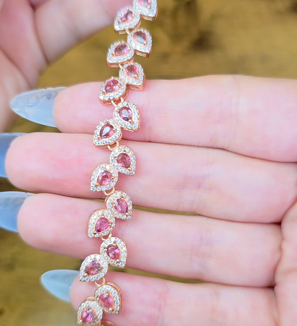 Pink Tourmaline Sterling Silver Bracelet