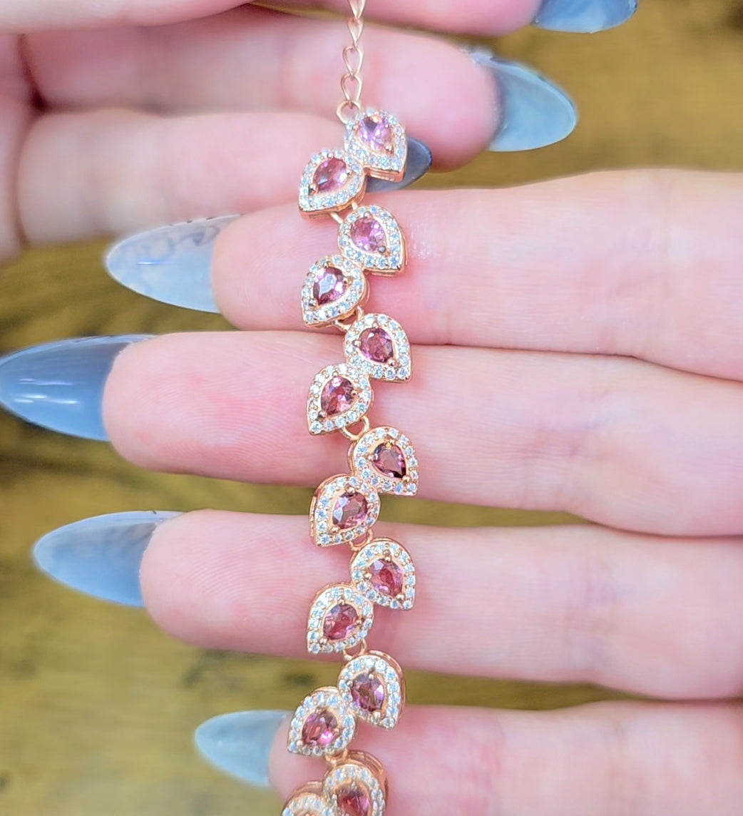 Pink Tourmaline Sterling Silver Bracelet