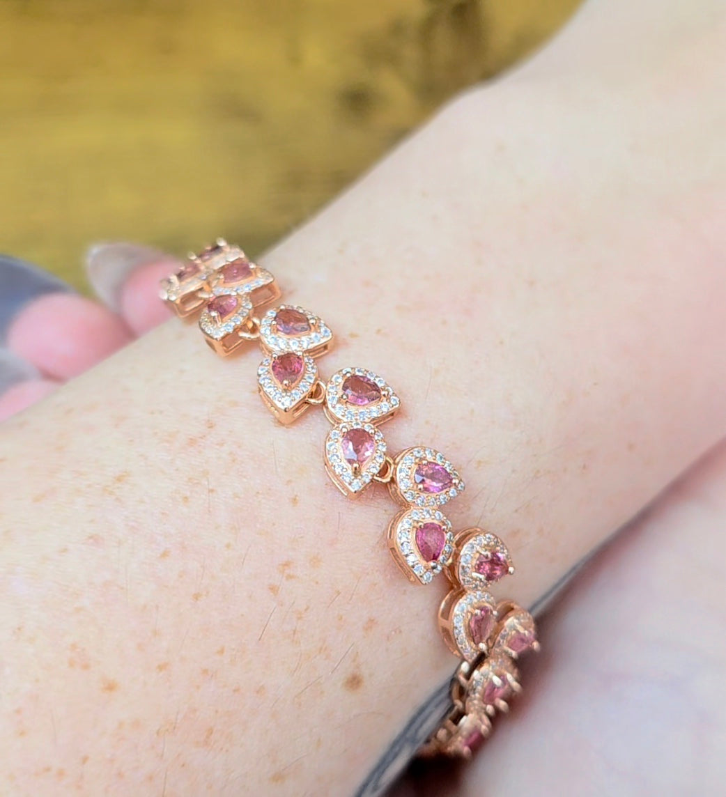 Pink Tourmaline Sterling Silver Bracelet