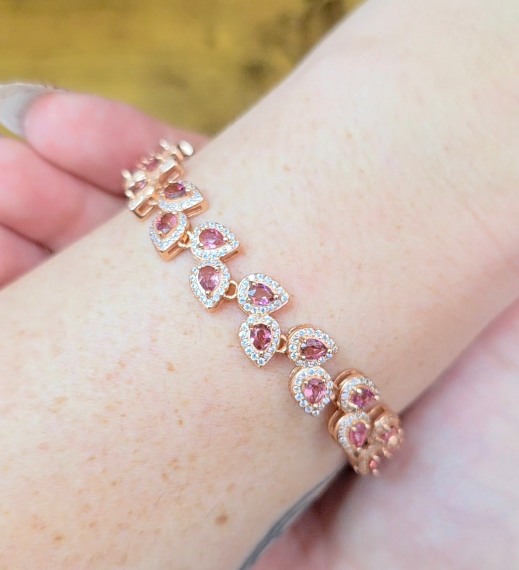 Pink Tourmaline Sterling Silver Bracelet