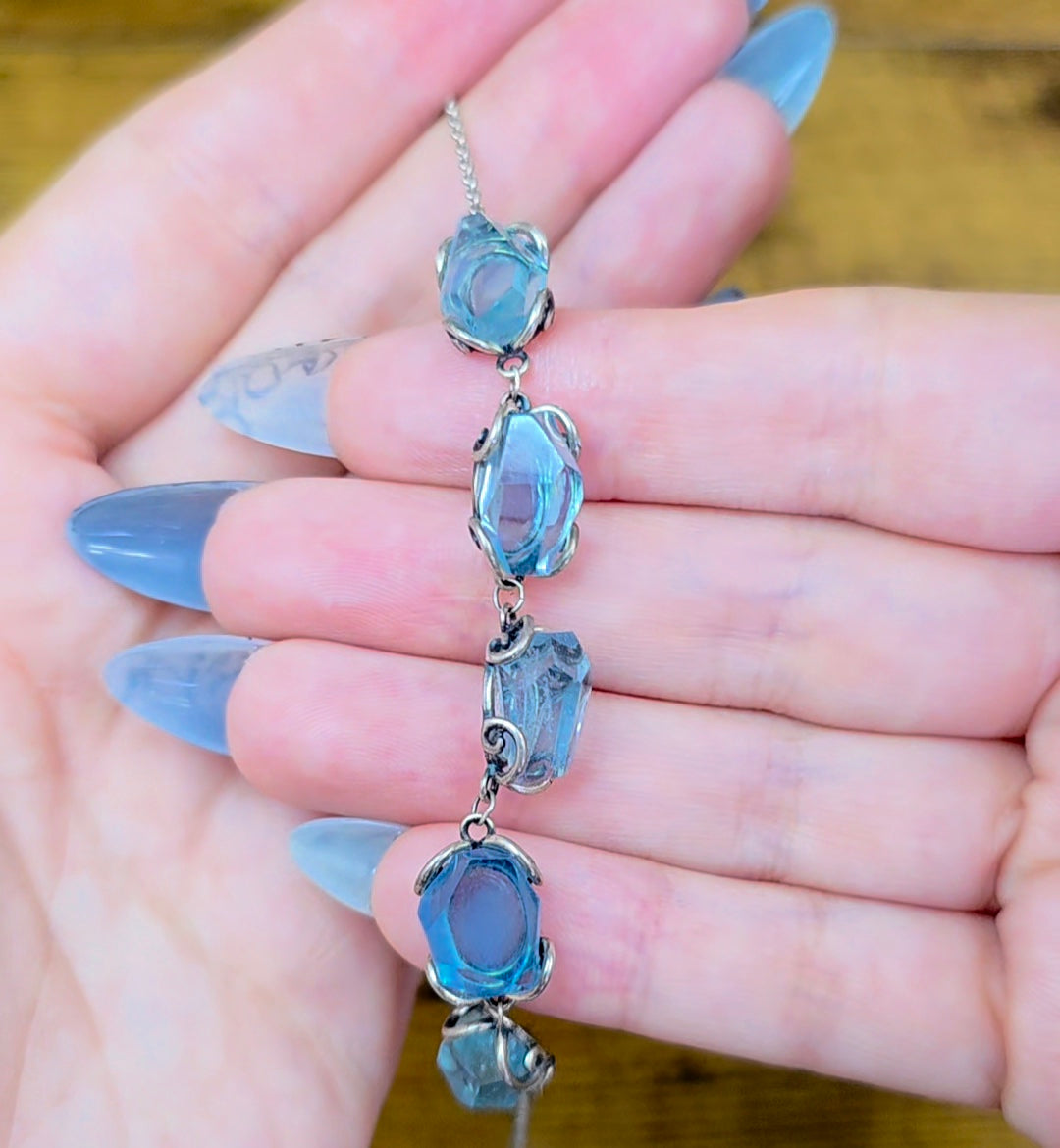 Aquamarine Freeform Sterling Silver Bracelet