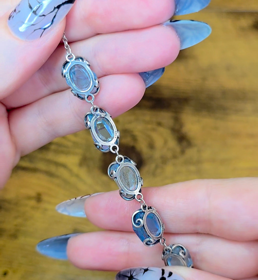 Aquamarine Freeform Sterling Silver Bracelet