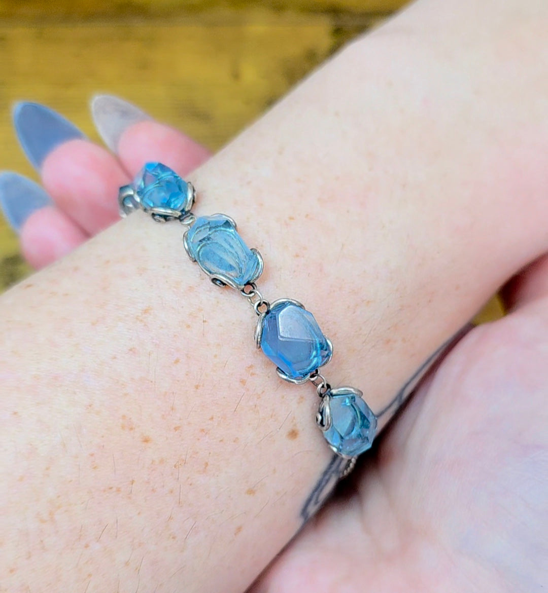 Aquamarine Freeform Sterling Silver Bracelet