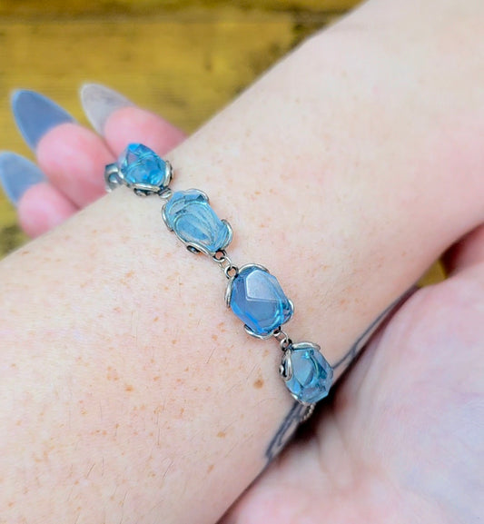 Aquamarine Freeform Sterling Silver Bracelet