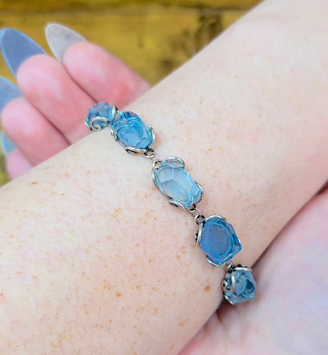 Aquamarine Freeform Sterling Silver Bracelet