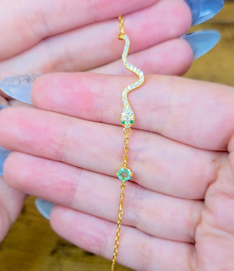 Emerald Sterling Silver Snake Bracelet B