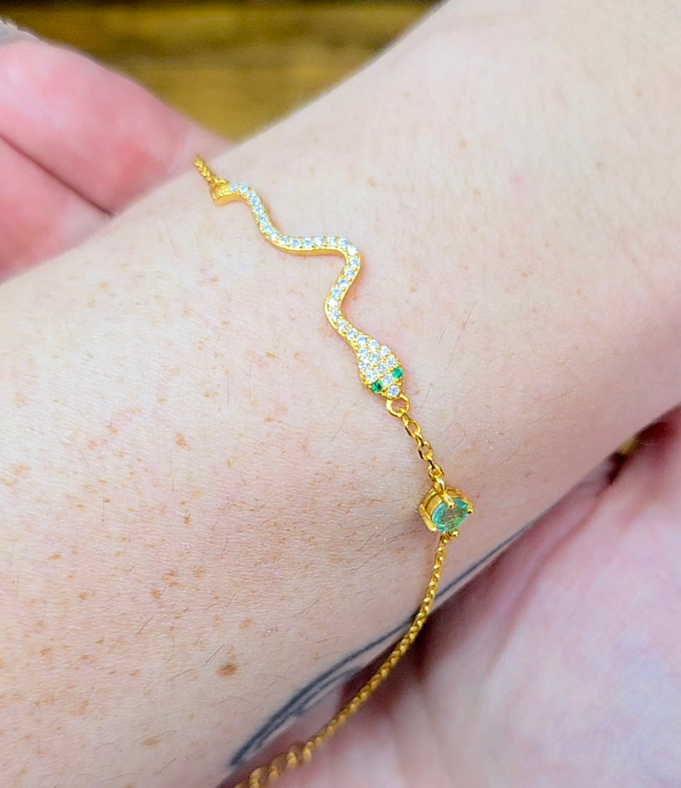 Emerald Sterling Silver Snake Bracelet B