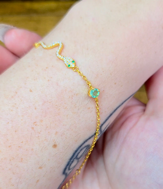 Emerald Sterling Silver Snake Bracelet B