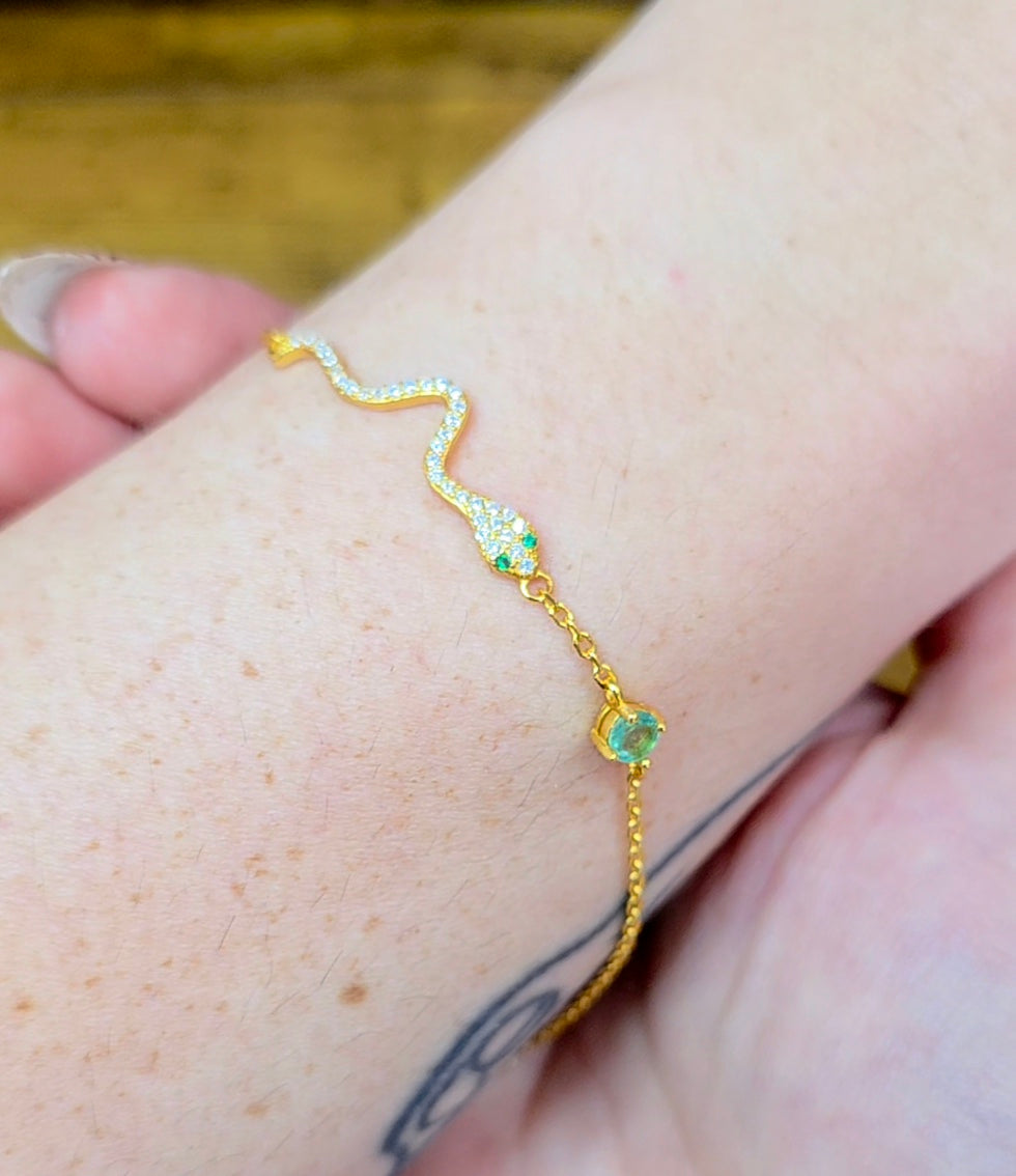 Emerald Sterling Silver Snake Bracelet B