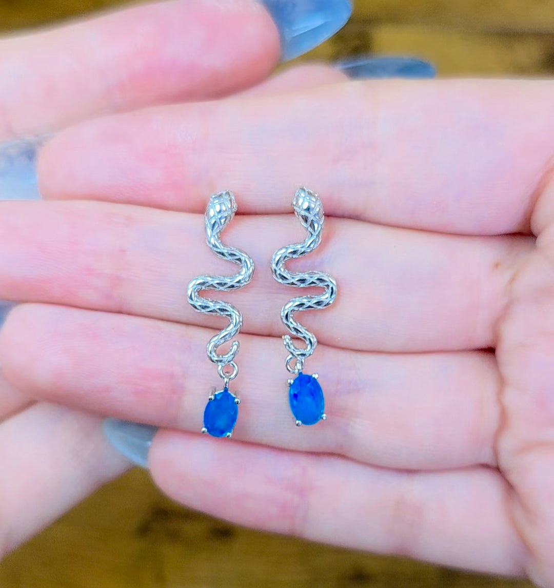 Blue Opal Snake Earrings