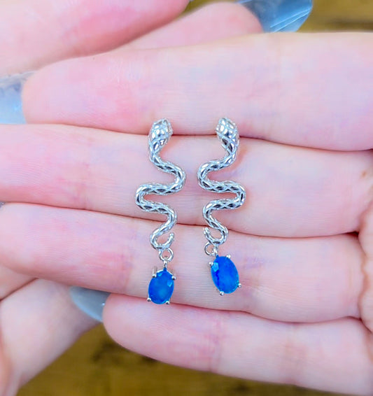 Blue Opal Snake Earrings