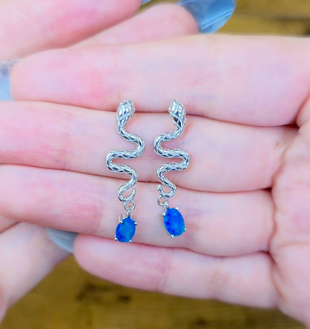 Blue Opal Snake Earrings