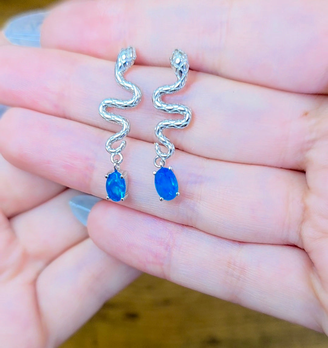 Blue Opal Snake Earrings