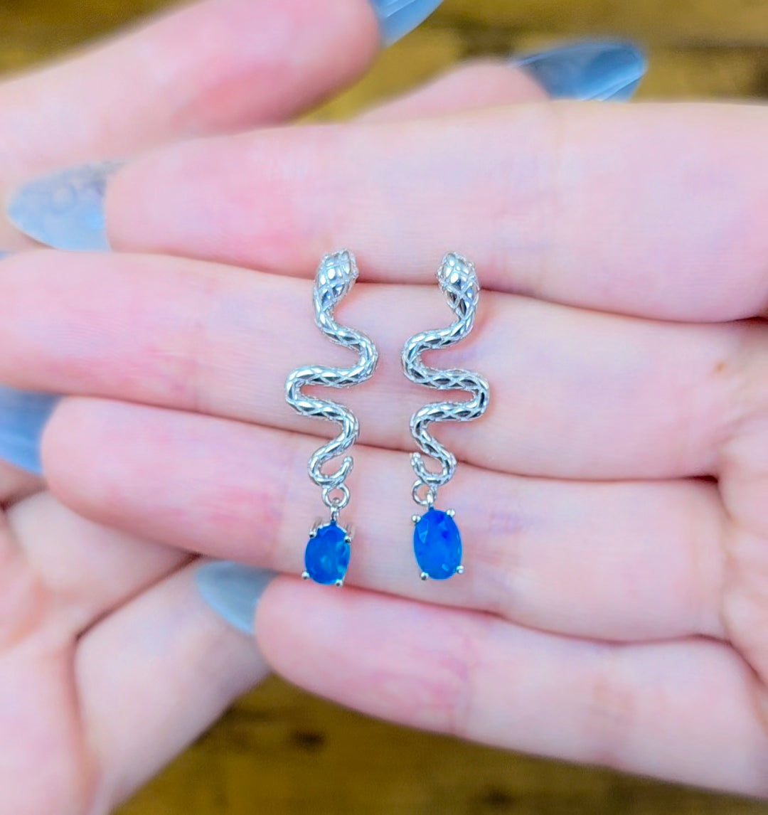 Blue Opal Snake Earrings