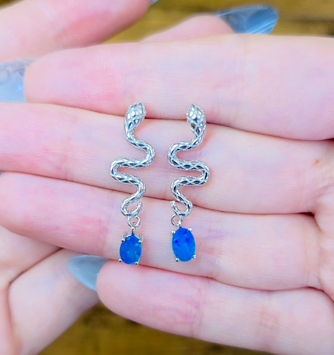 Blue Opal Snake Earrings