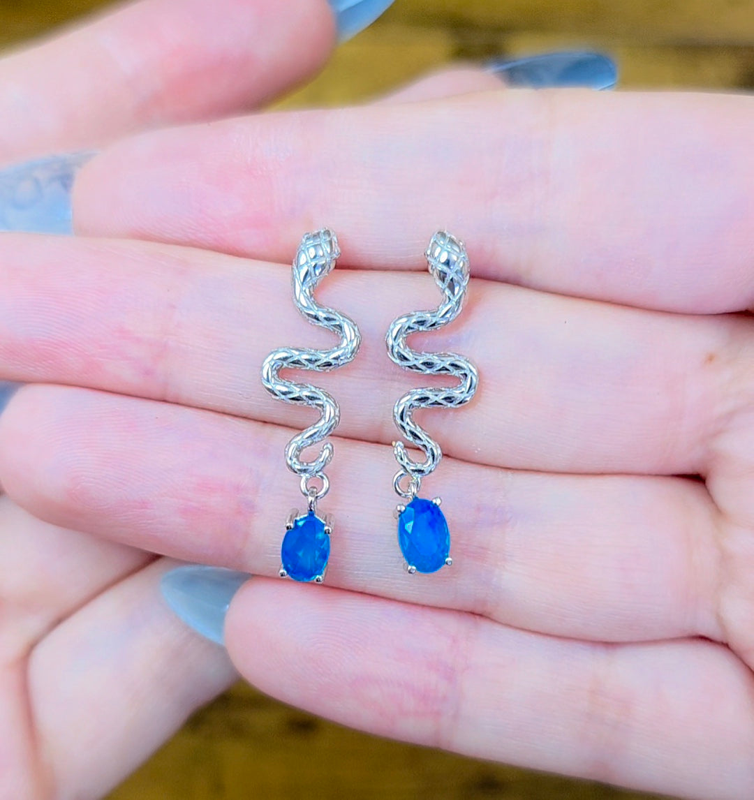 Blue Opal Snake Earrings