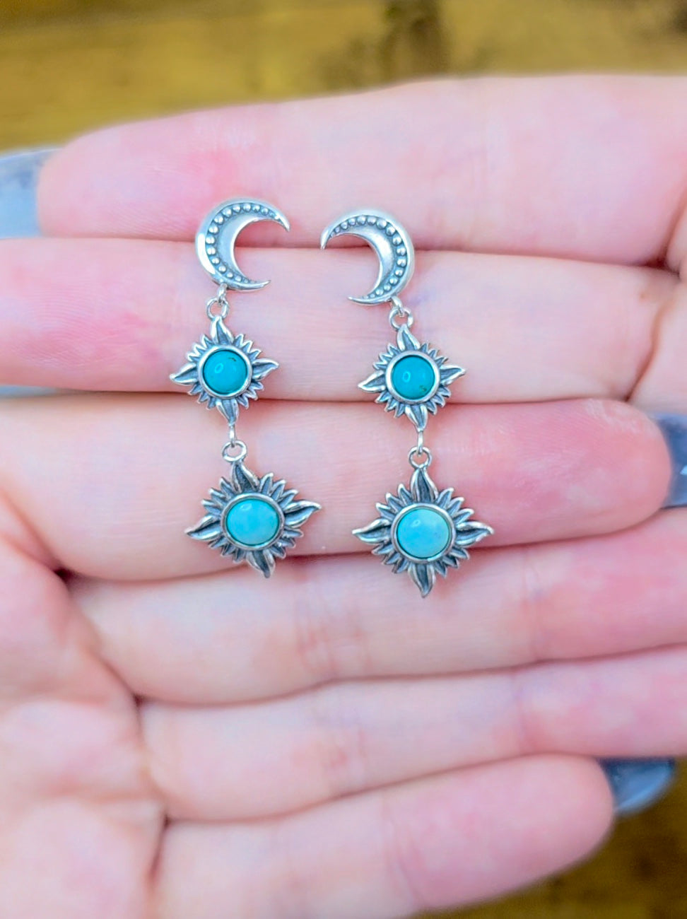 Turquoise Sun and Moon Earrings