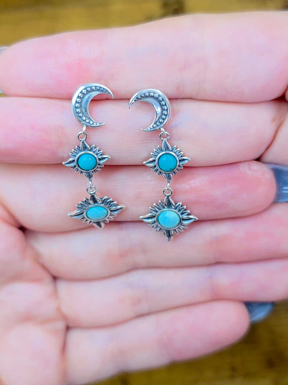 Turquoise Sun and Moon Earrings