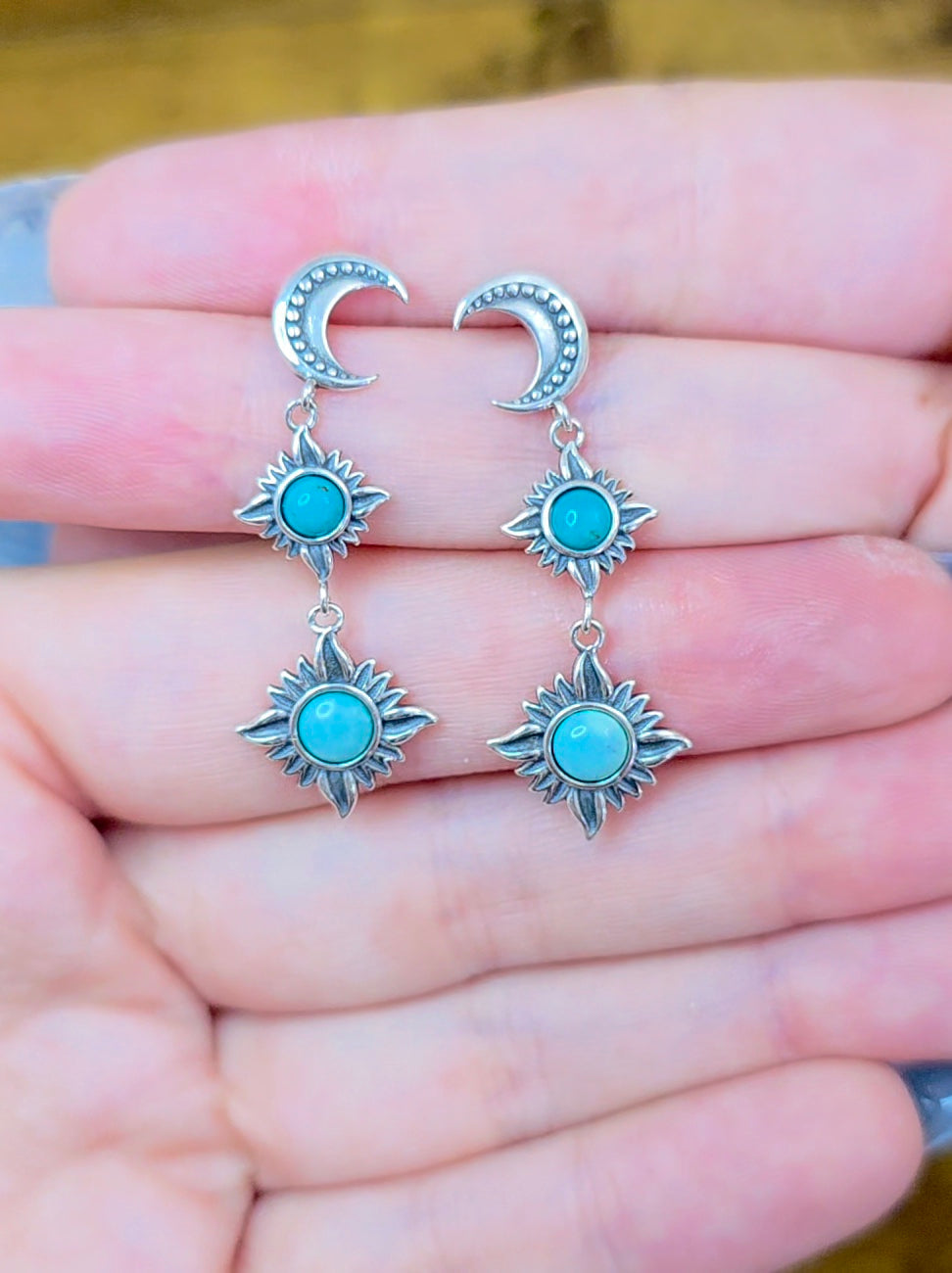 Turquoise Sun and Moon Earrings