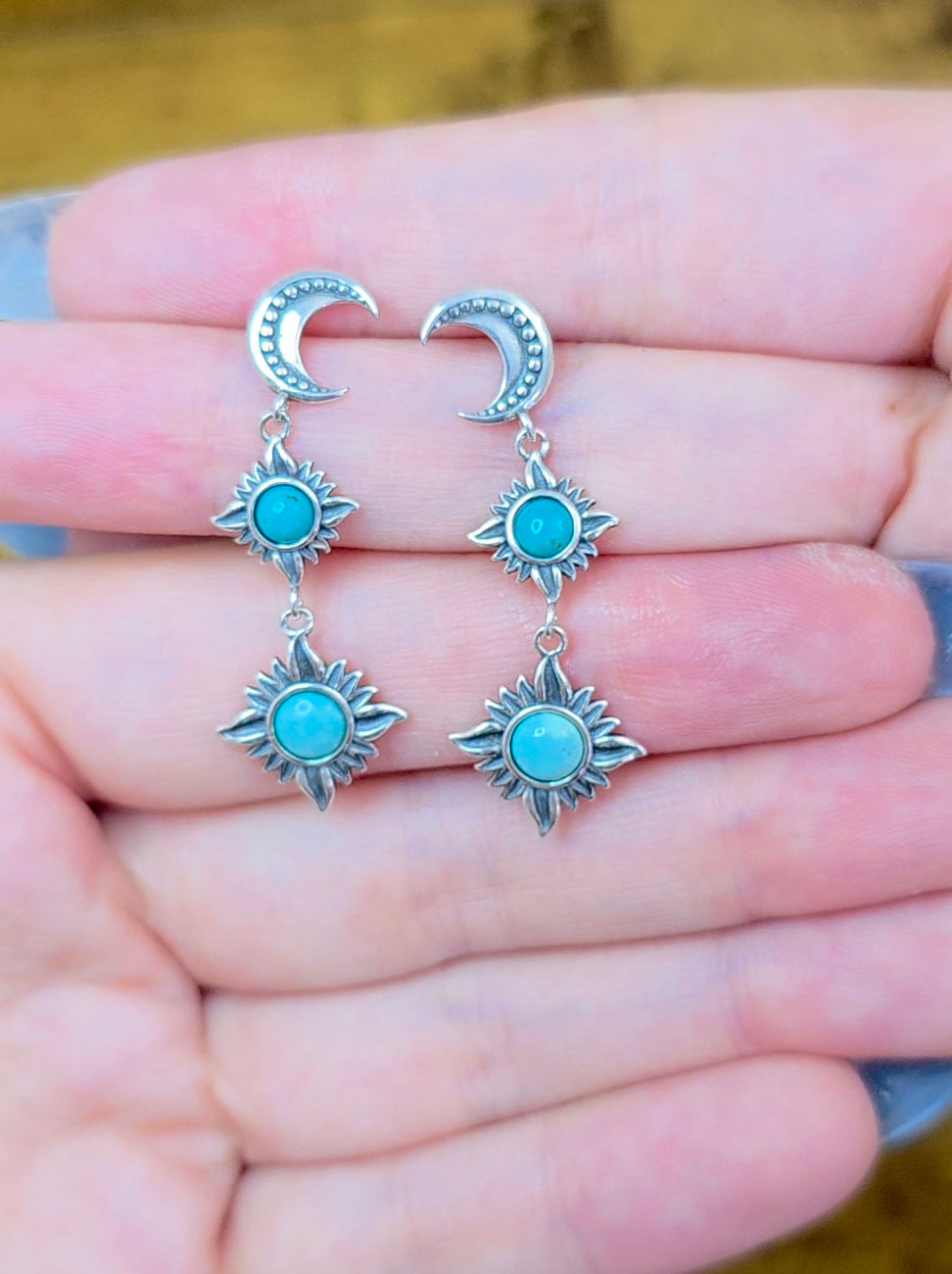 Turquoise Sun and Moon Earrings
