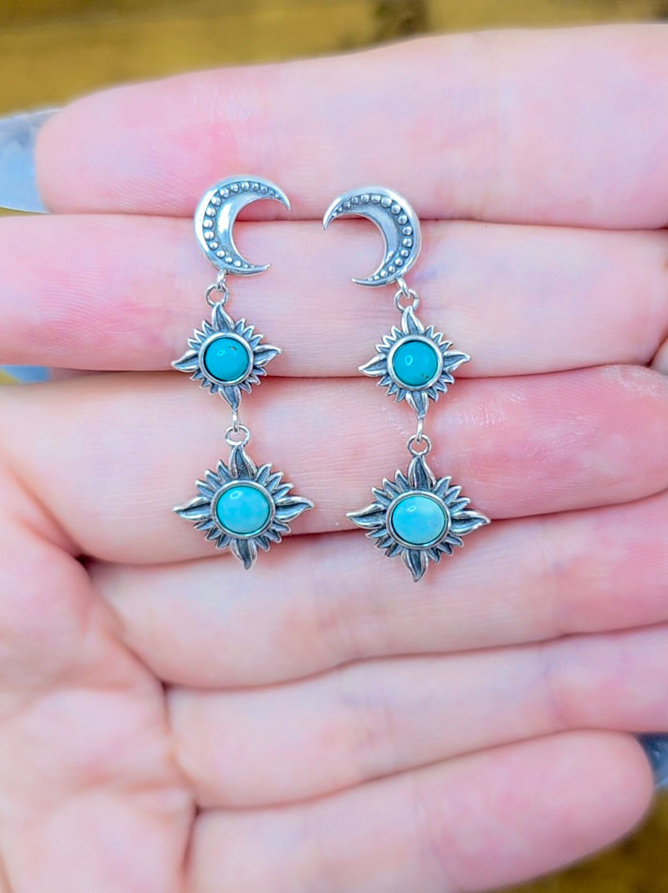 Turquoise Sun and Moon Earrings