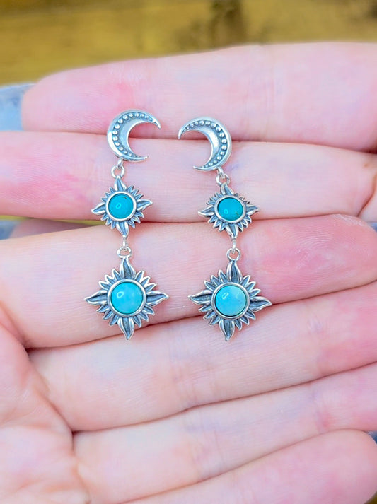 Turquoise Sun and Moon Earrings