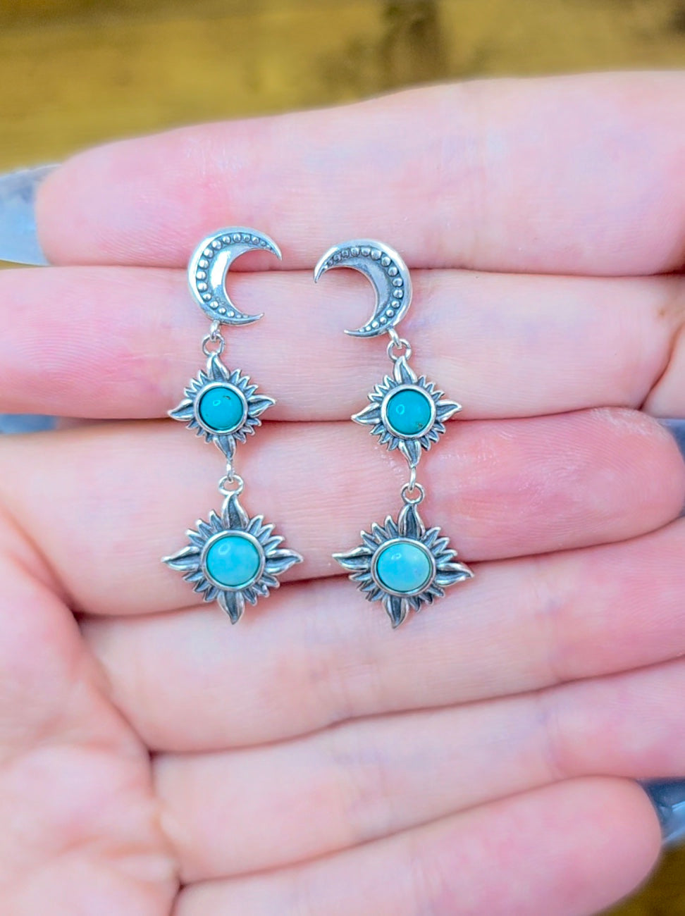 Turquoise Sun and Moon Earrings