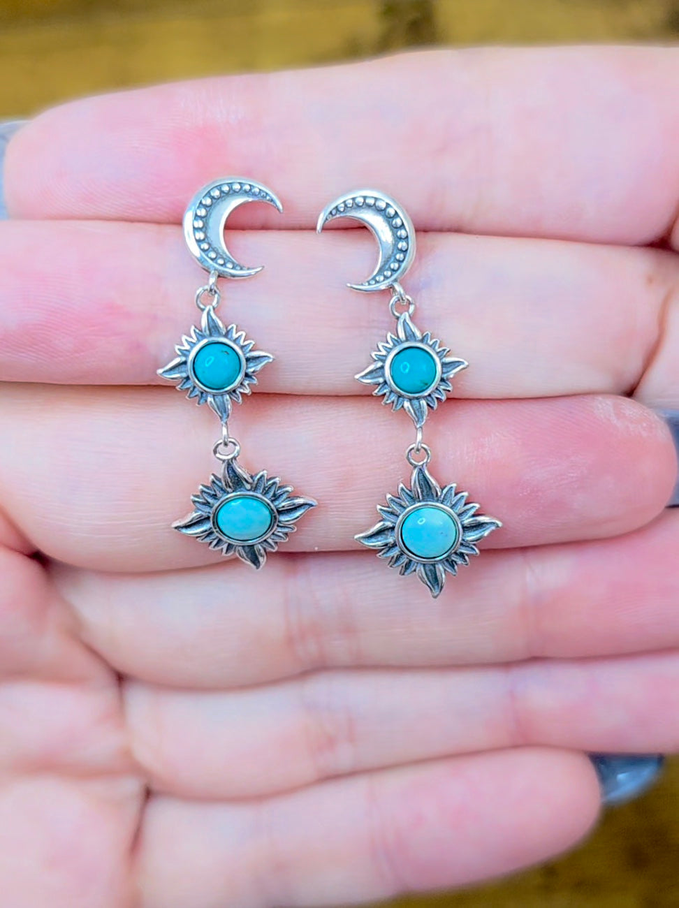 Turquoise Sun and Moon Earrings